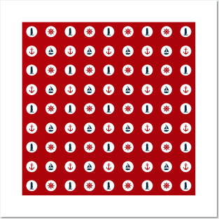 Red and Navy Blue Nautical Red Dots Posters and Art